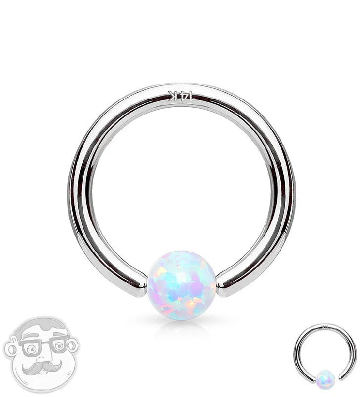 Women's zodiac rings-Opalite 14kt White Gold Annealed Fixed Captive Ring