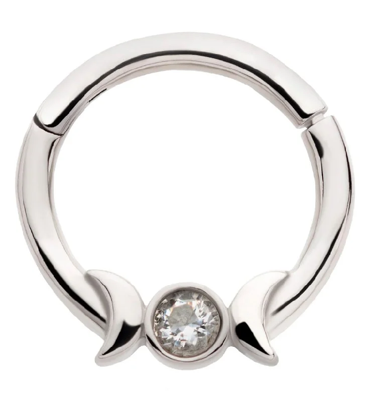 Women's diamond rings-Lunar Phase Clear CZ Stainless Steel Hinged Segment Ring