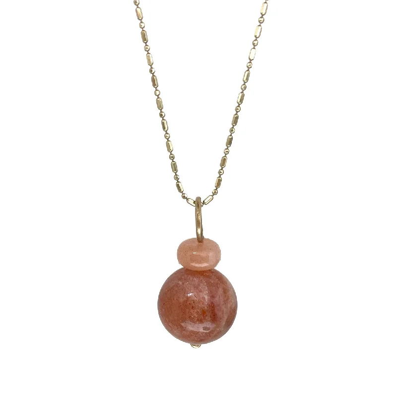 Women's symbolic necklaces-Lucky Pom Peach Moonstone and Orange Sunstone