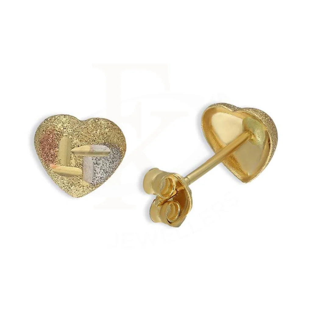 Women's Buddha earrings-Tri Tone Gold Heart Stud Earrings 18KT - FKJERN18K3098