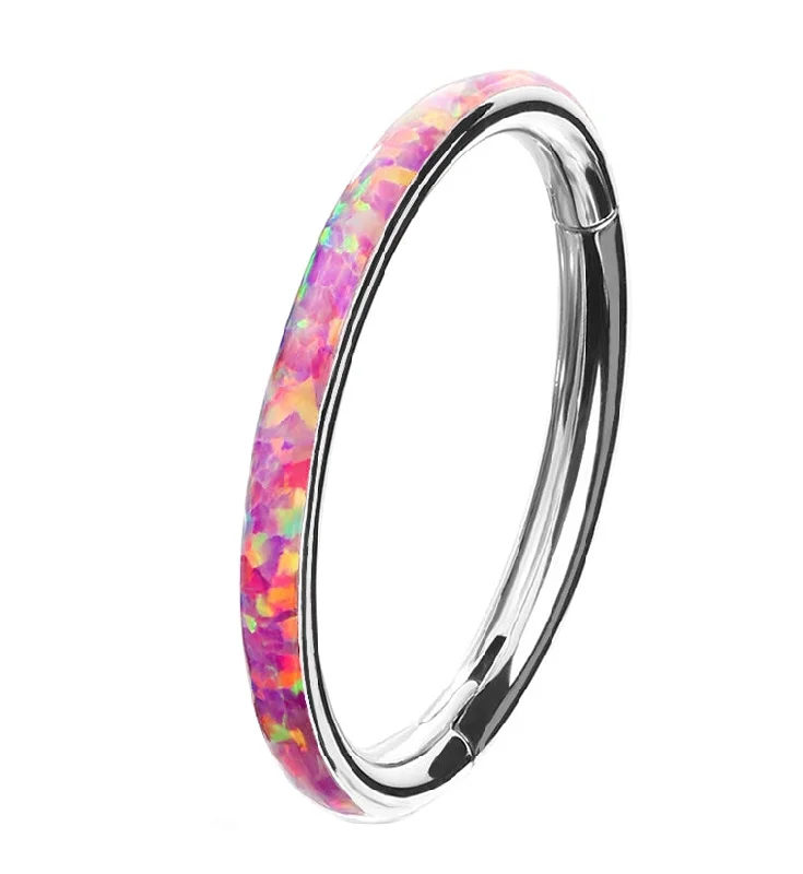 Designer women's rings-Pink Opalite Orbed Hinged Segment Ring