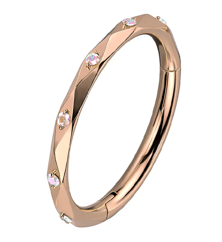 Women's sun rings-Facet CZ Rose Gold PVD Titanium Hinged Segment Ring