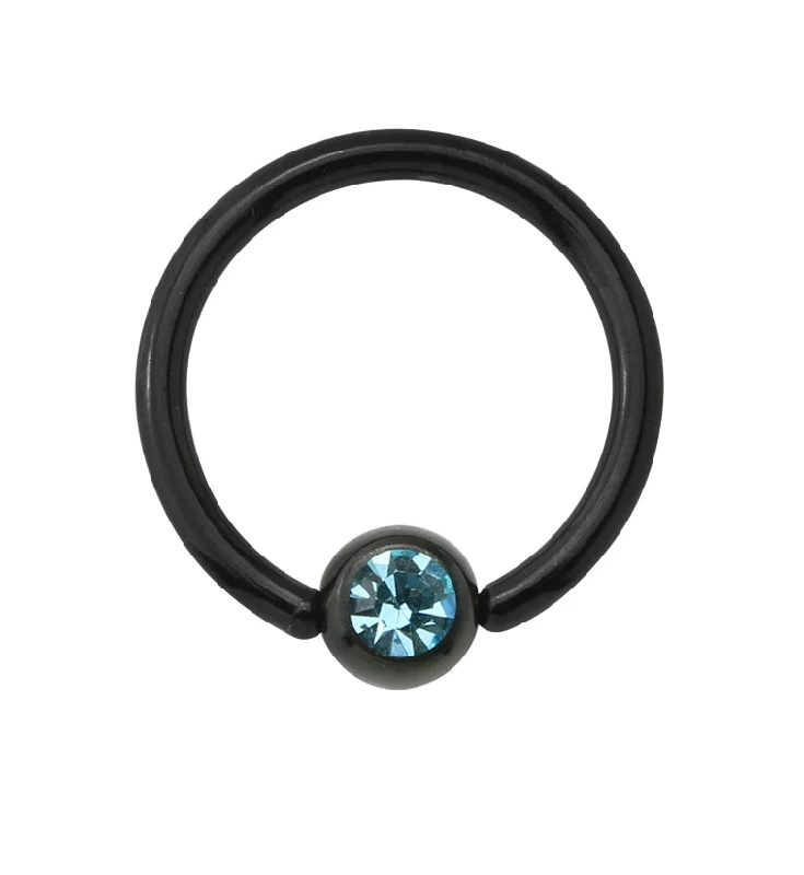 Women's silver rings-Black PVD Aqua CZ Captive Ring