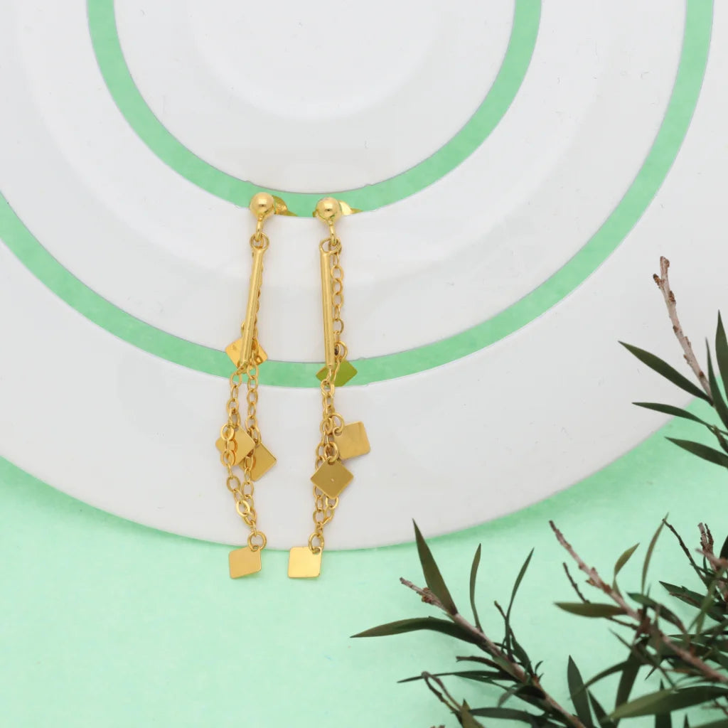 Women's drop earrings-Gold Strand Square Drop Earrings 21KT - FKJERN21KM7990