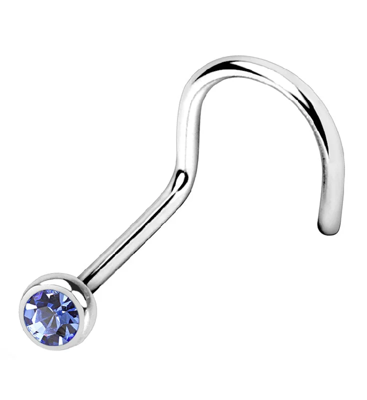 Women's modern design rings-Light Blue Gem Nose Screw Ring