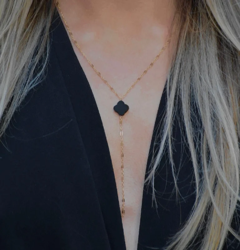 Women's astrology necklaces-Payton Clover Drop Necklace - Onyx