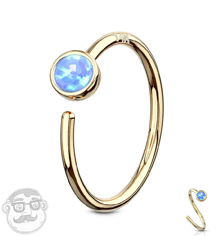 Women's stackable rings-Blue Opalite 14kt Gold Nose Hoop Ring