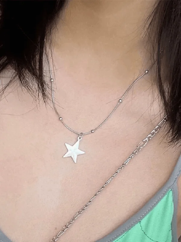 Women's birthstone necklaces-Silver Vintage Star Necklace