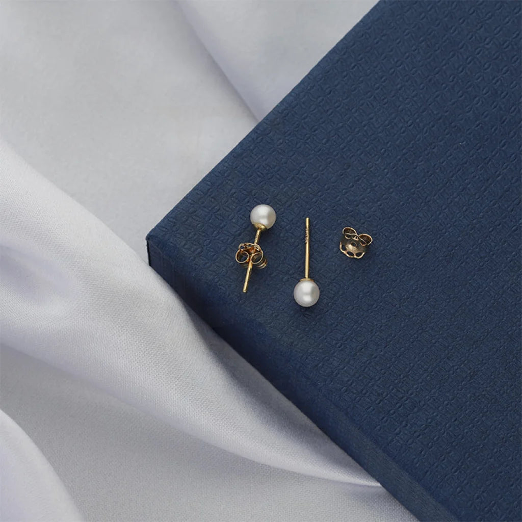 Women's handmade artisan earrings-Gold Pearl Stud Earrings 18KT - FKJERN18K5220