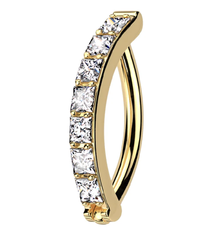 Women's Valentine's Day rings-Gold PVD Vertical Clear CZ Titanium Hinged Segment Ring