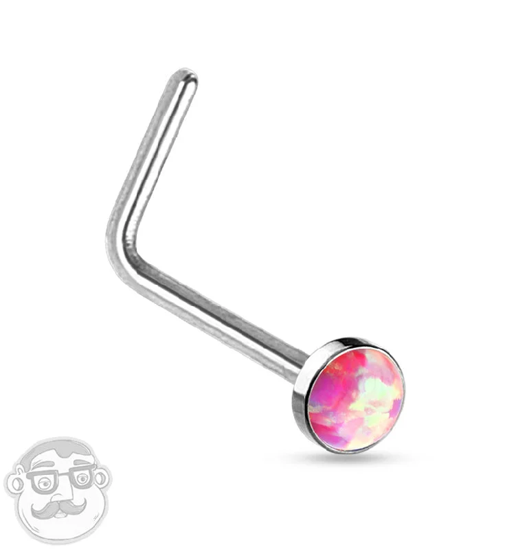 Modern women's rings-20G Pink Opal L Bend Nose Ring