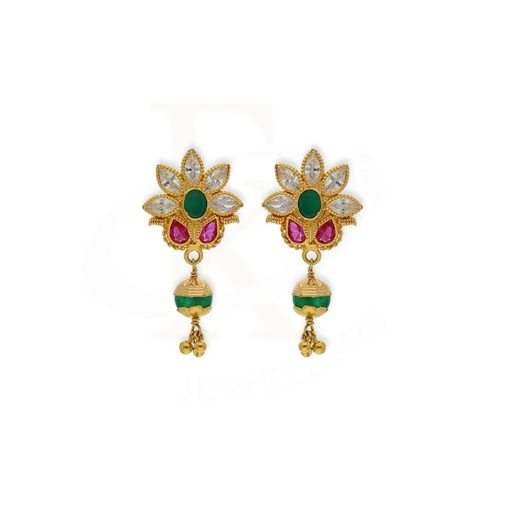 Women's luxury gift earrings-Gold Dome Shaped Jhumka Drop Earrings 22KT - FKJERN22K2339