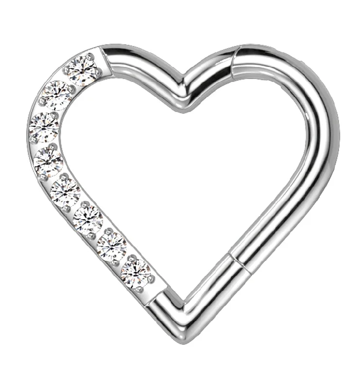 Women's geometric rings-Heart Half CZ Titanium Hinged Segment Ring