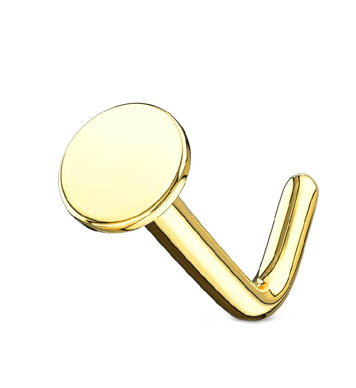 Women's cocktail rings-20G 14kt Gold Flat Disk L Shaped Nose Ring