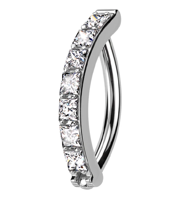 Women's birthstone rings-Vertical Clear CZ Titanium Hinged Segment Ring