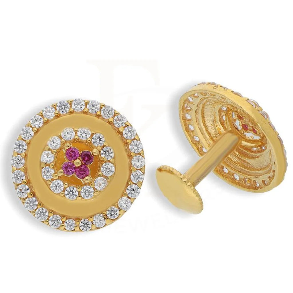 High-end women's earrings-Gold Round Stud Earrings 22KT - FKJERN1738