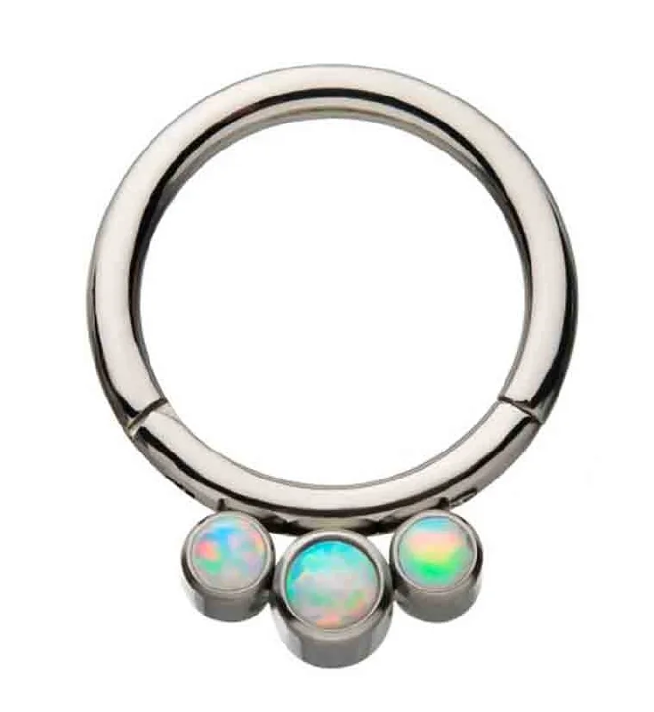 Women's cocktail rings-Titanium Hinged Triple Opalite Segment Ring