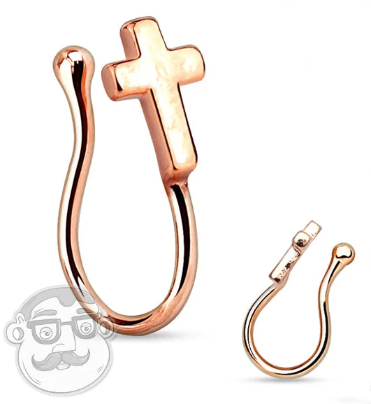 Women's heirloom rings-Rose Gold Cross Fake Brass Nose Ring