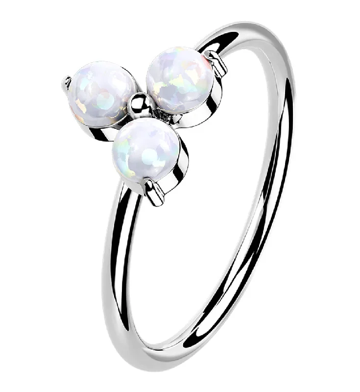 Women's astrology rings-14kt White Gold Trinity Opalite Hoop Ring