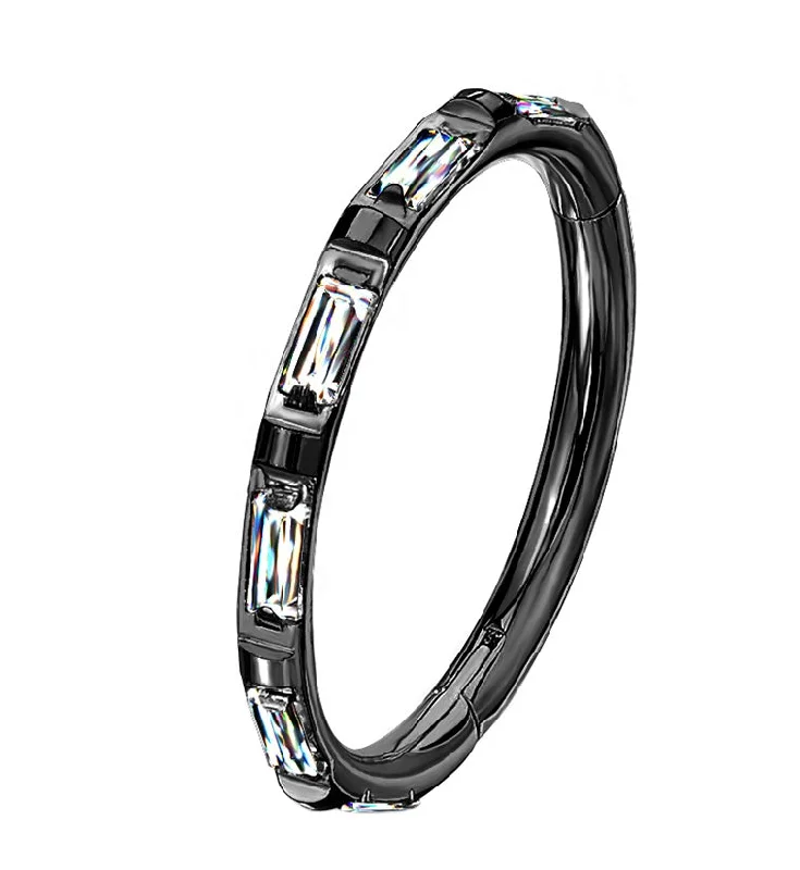 Women's stackable rings-Gullion CZ Black PVD Titanium Hinged Segment Ring