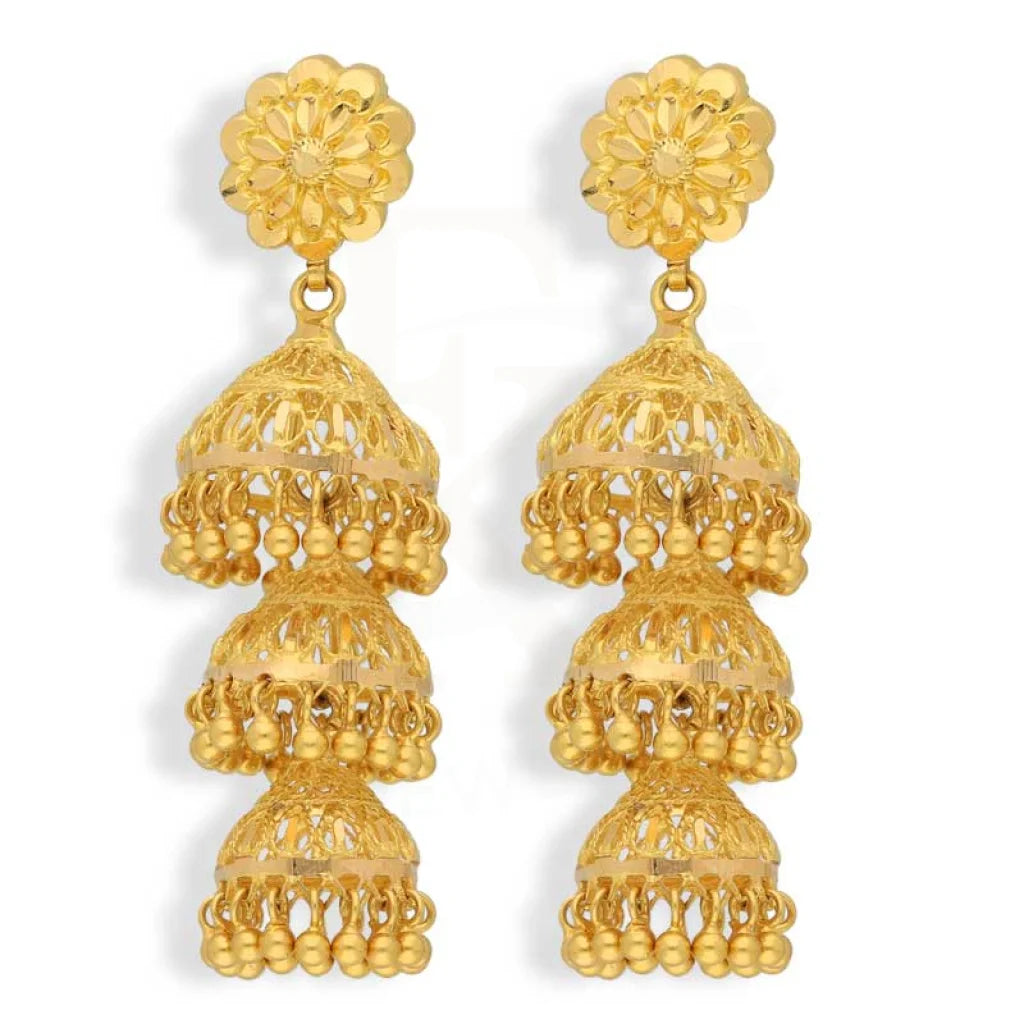 Women's hypoallergenic earrings-Gold Dome Shaped Jhumka Drop Earrings 22KT - FKJERN22K2968