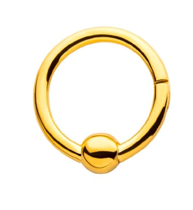 Women's cross rings-24kt PVD Gold Titanium Hinged Segment Captive Bead Ring