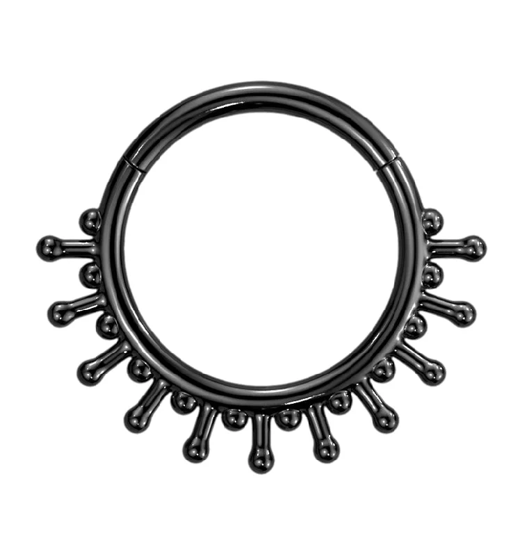 Women's Mother's Day rings-Beaded Sunray Black PVD Hinged Segment Ring