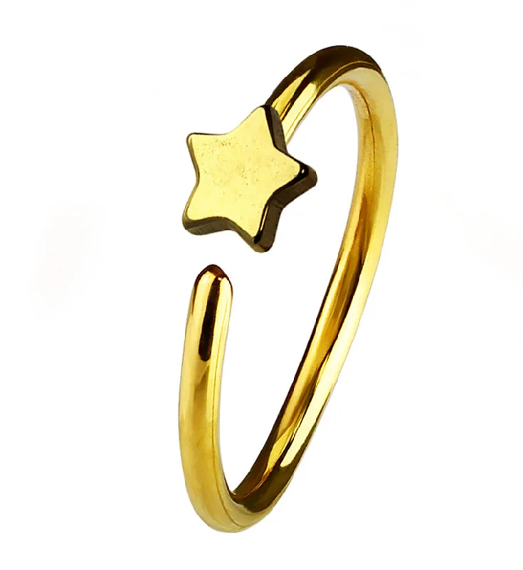 Women's family rings-20G Star Gold PVD Steel Nose Ring Hoop