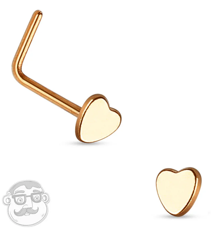 Women's personalized rings-20G Rose Gold Heart Top Stainless Steel L Bend Nose Ring