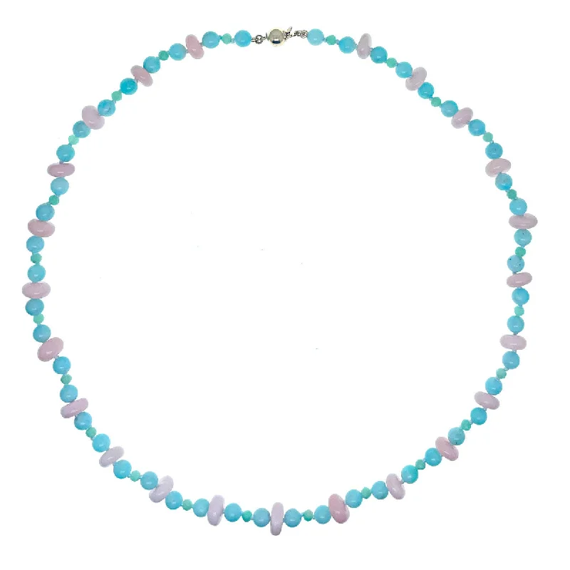 Women's mother-daughter necklaces-Beaded Pink Opal, Amazonite and Chrysoprase Necklace