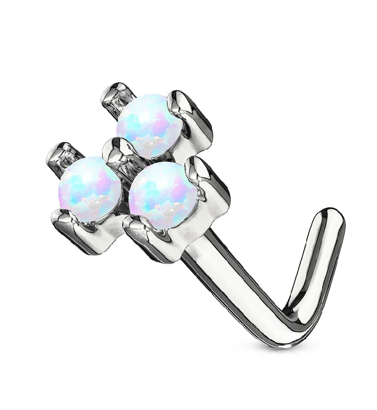 Women's sun rings-20G White Trinity Opal 14kt White Gold L Bend Nose Ring