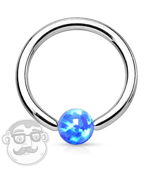 Women's moon phase rings-Blue Opalite Stainless Steel Captive Ring