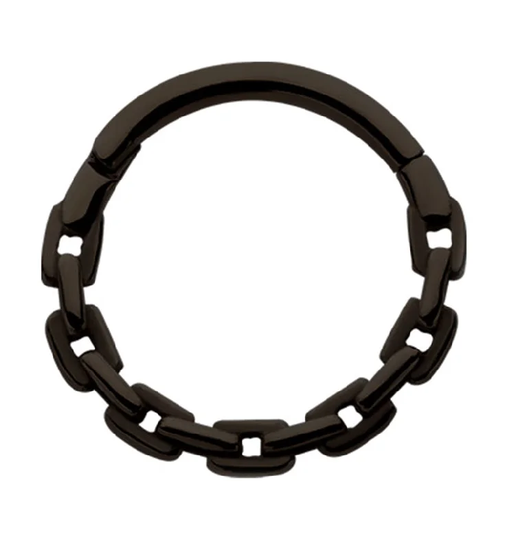 Women's geometric rings-Black PVD Chain Link Stainless Steel Hinged Segment Ring