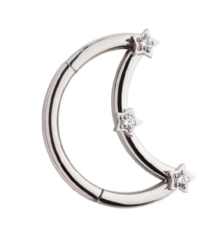 Women's Valentine's Day rings-Half Moon Star CZ Titanium Hinged Segment Ring