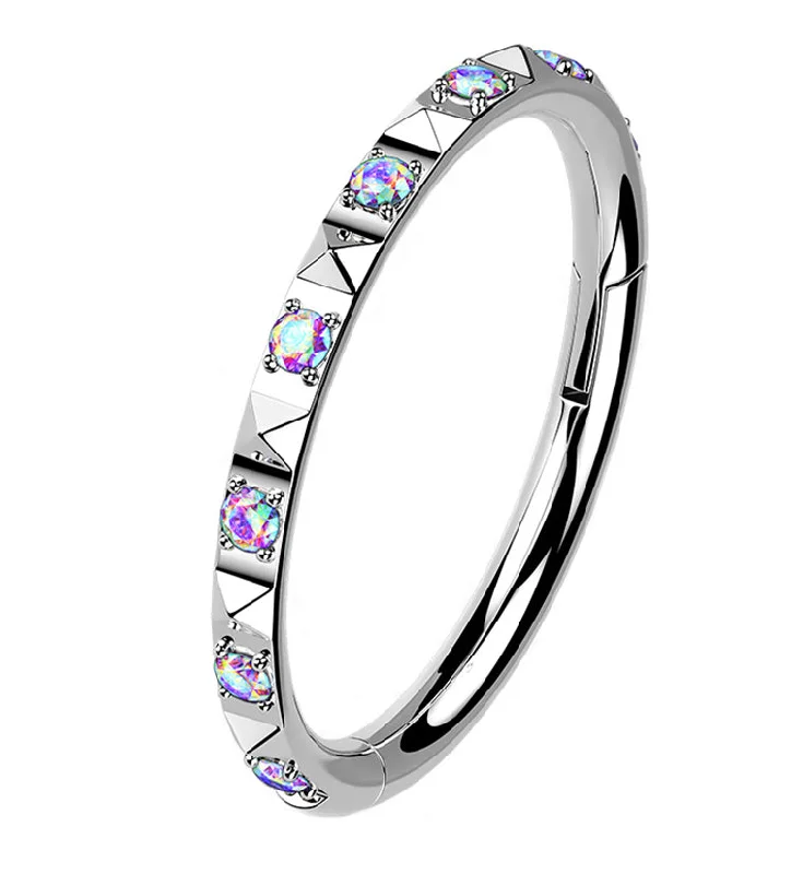 Women's friendship rings-Polyhedra Aurora CZ Edge Titanium Hinged Segment Ring