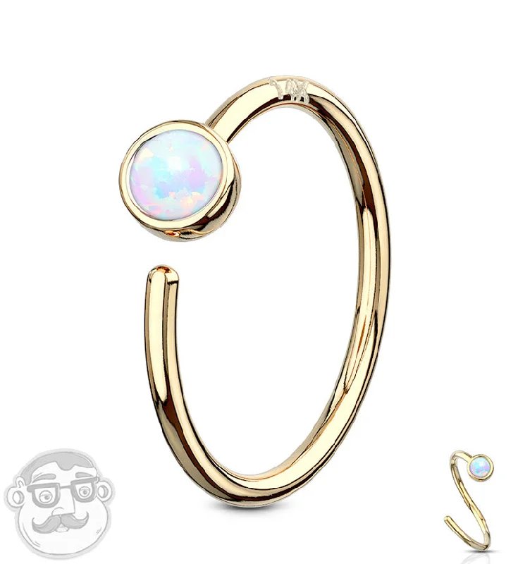 Women's DNA rings-White Opalite 14kt Gold Nose Hoop Ring