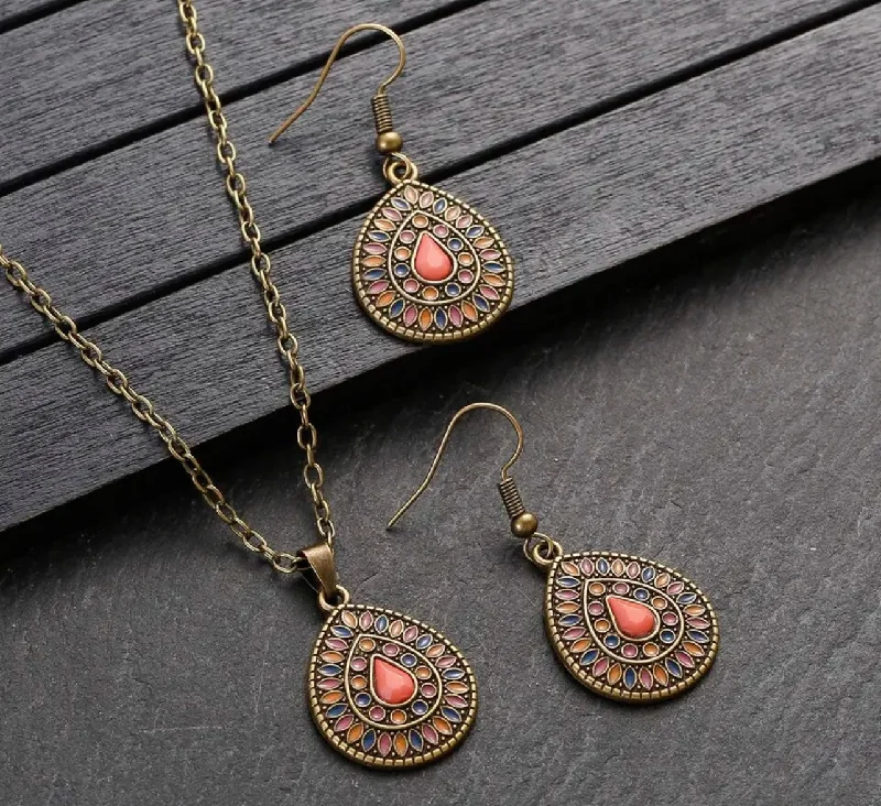 Women's sun necklaces-Beautiful Boho Orange Crystal Necklace and Earring Set