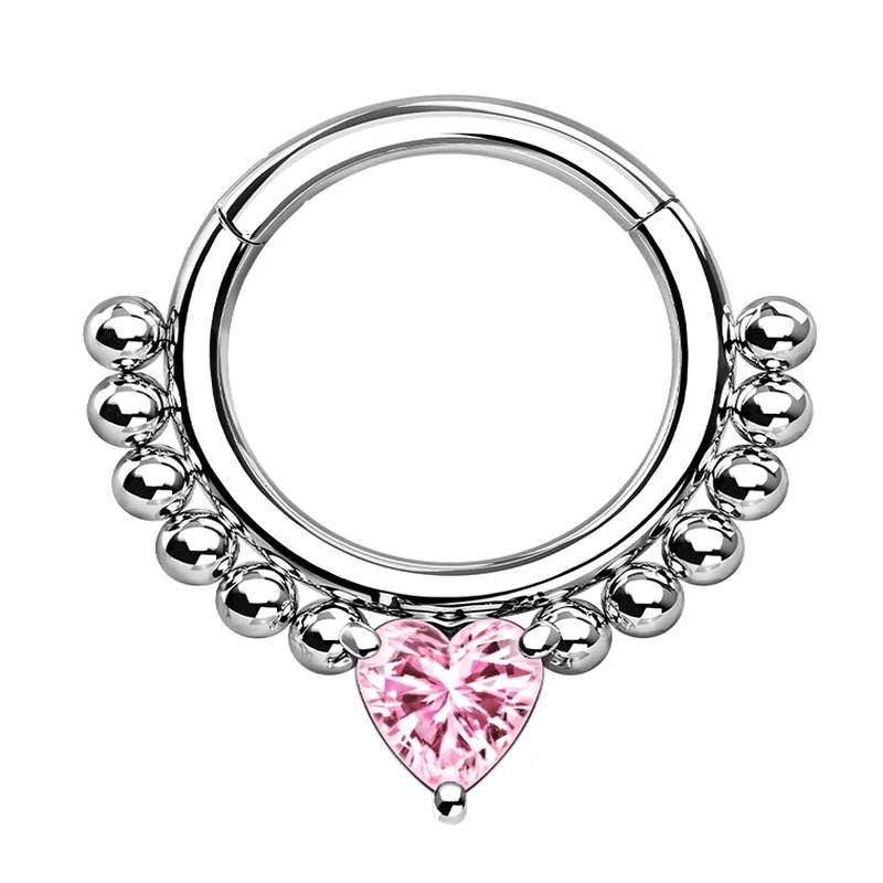 Women's sustainable rings-Beaded Pink Heart Hinged Segment Ring