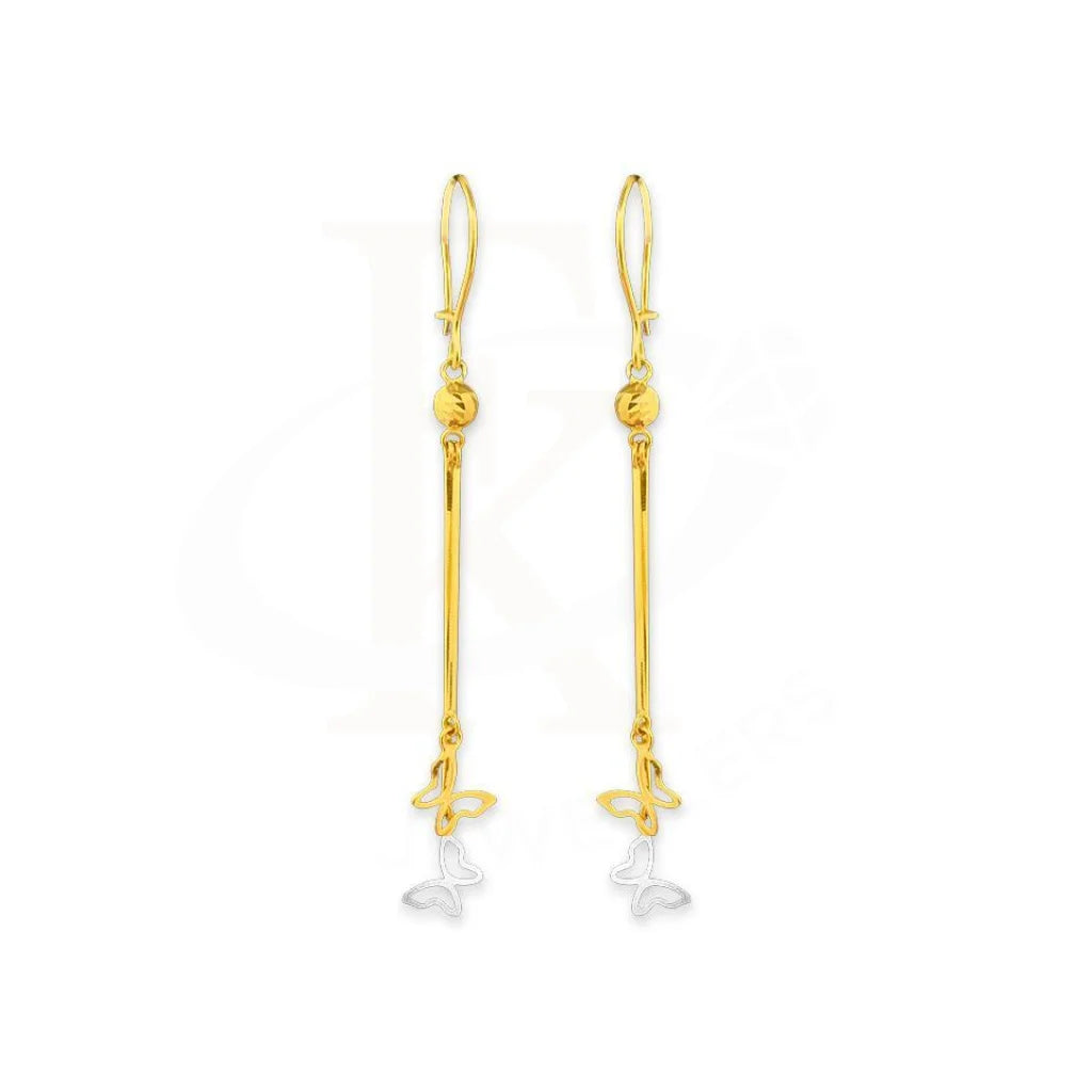 Women's pet memorial earrings-Gold Drop Twin Butterfly Earrings 18KT - FKJERN1574