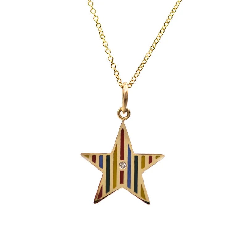 Women's gold-plated necklaces-Enamel Striped Star Necklace