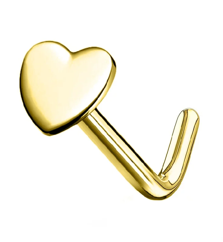 Women's wedding rings-20G 14kt Gold Heart L Shaped Nose Ring