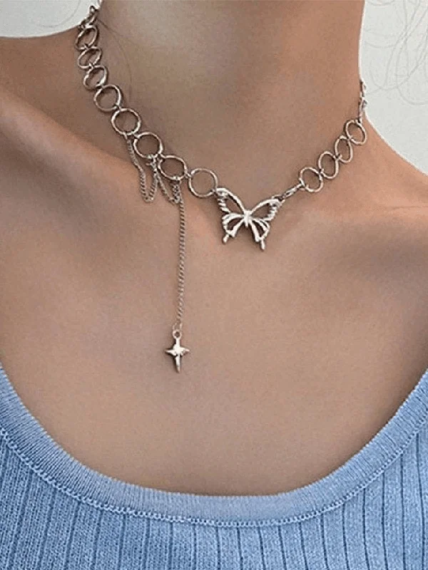 Handmade women's necklaces-Butterfly Star Decor Choker Necklace