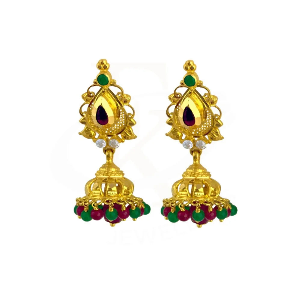 Designer women's earrings-Gold Jhumka Drop Earrings 22KT - FKJERN1752