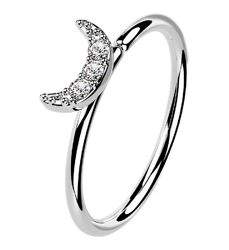 Designer women's rings-14kt White Gold Half Moon Clear CZ Hoop Ring