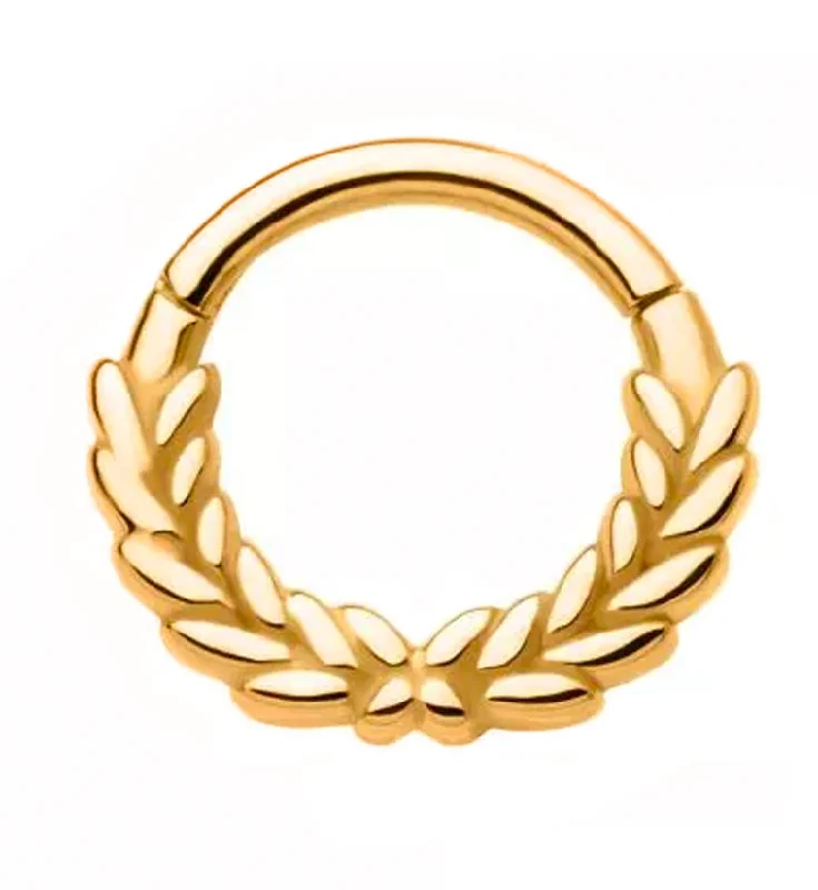 Women's fingerprint rings-Gold PVD Laurel Hinged Segment Ring