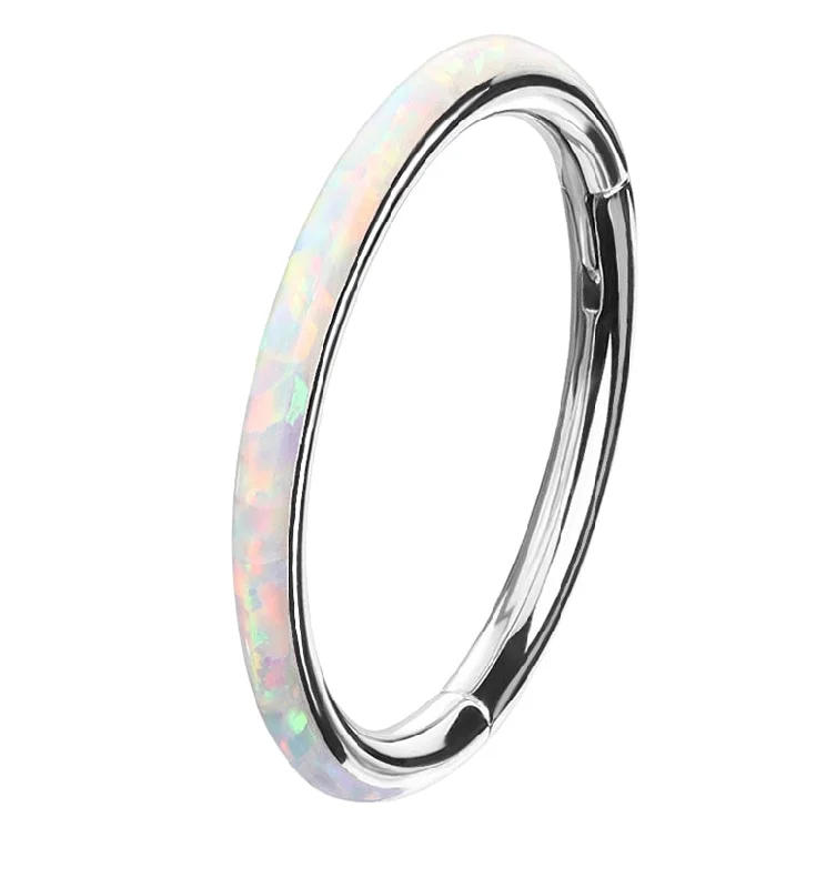 Women's bohemian rings-Opalite Orbed Titanium Hinged Segment Ring