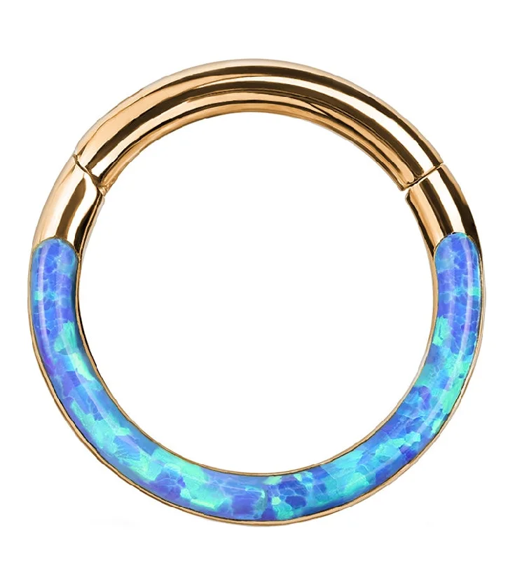 Women's sizeable rings-Rose Gold PVD Blue Opalite Frontal Hinged Segment Ring