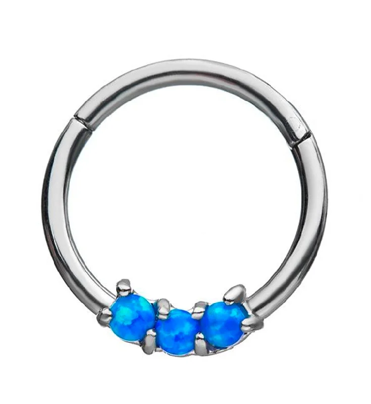 Women's exclusive rings-Blue Triple Opal Hinged Segment Ring