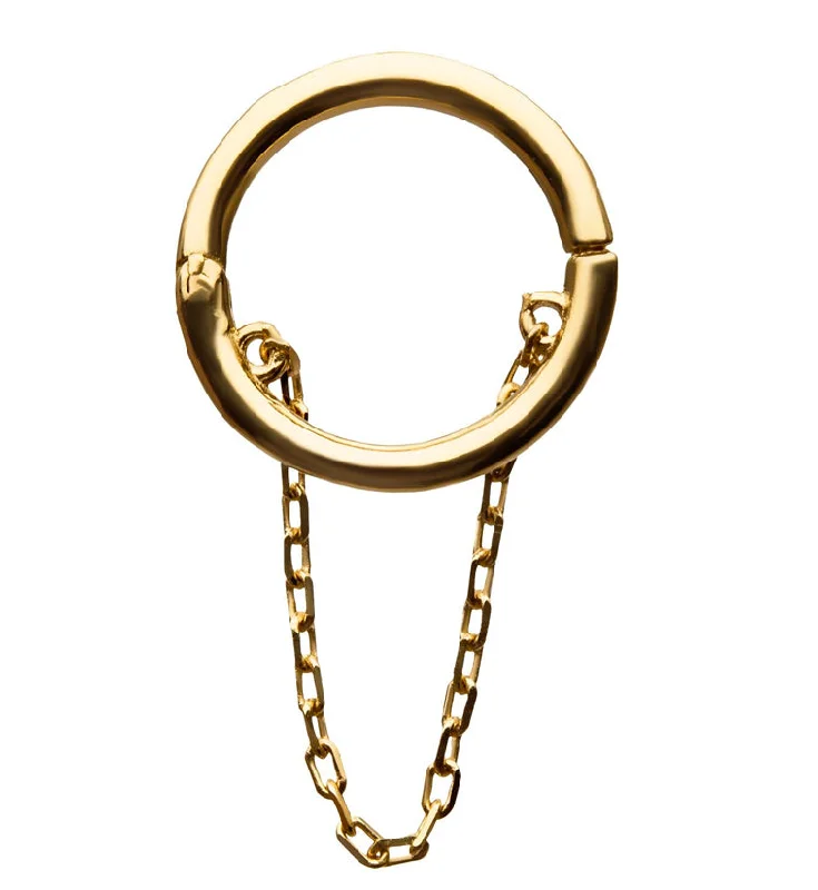 Women's stainless steel rings-14kt Gold Dangle Chain Hinged Segment Ring