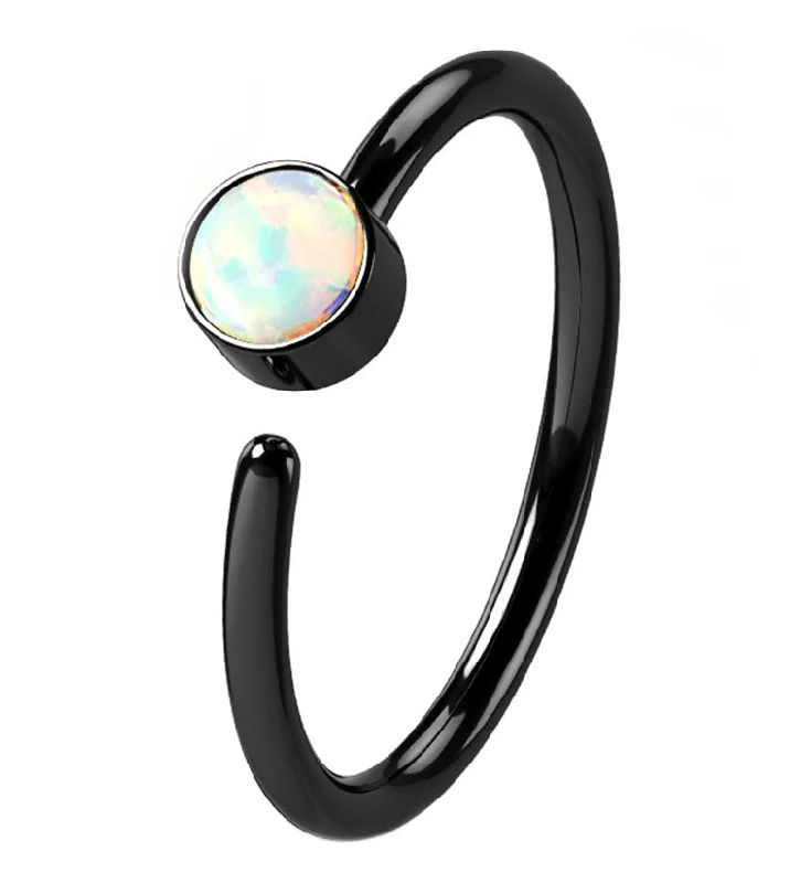 Women's limited edition rings-20G Black PVD Opalite Top Hoop Ring